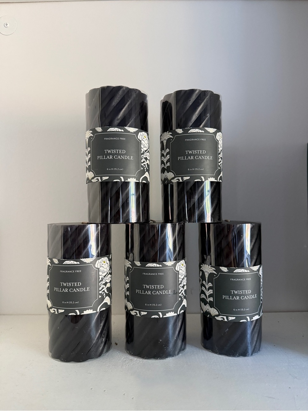 Black Twisted Pillar Candle - Black (Set of 5)
